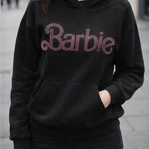 Barbie Black and Pink Logo Hoodie with rhinestones.  Like new as only worn once.